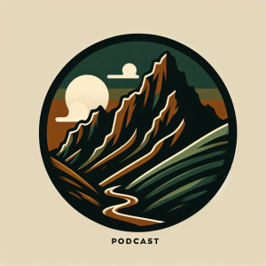 AI Prompt: Design a Rugged Mountain Logo for Your Podcast Merch